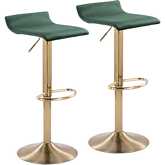 Ale Adjustable Height Swivel Bar Stool in Gold Brushed Metal & Green Velvet (Set of 2)